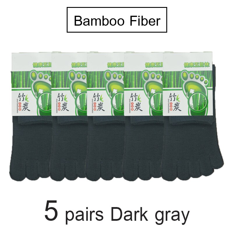 5 Pairs/Lot Bamboo Fiber Men's Five Toe Socks Set Spring Winter Business Black Tabi Short Socks for Male Big Size: 5 pairs Dark gray