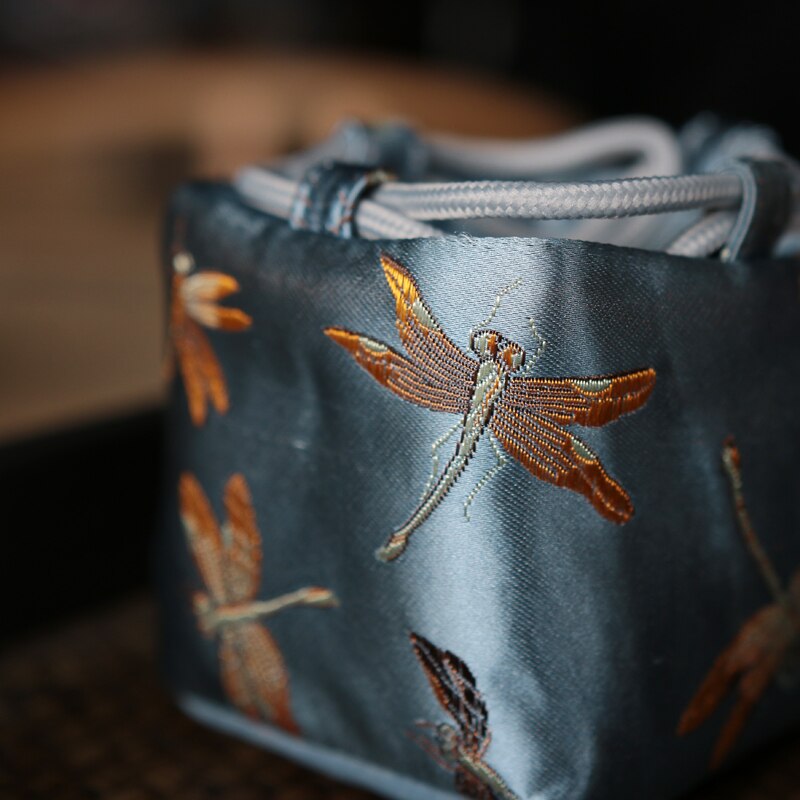 Bordado de brocado de seda, bolsa de té Manual gruesa portátil, bolsa de almacenamiento de taza de té, accesorios de juego de té, ZB83
