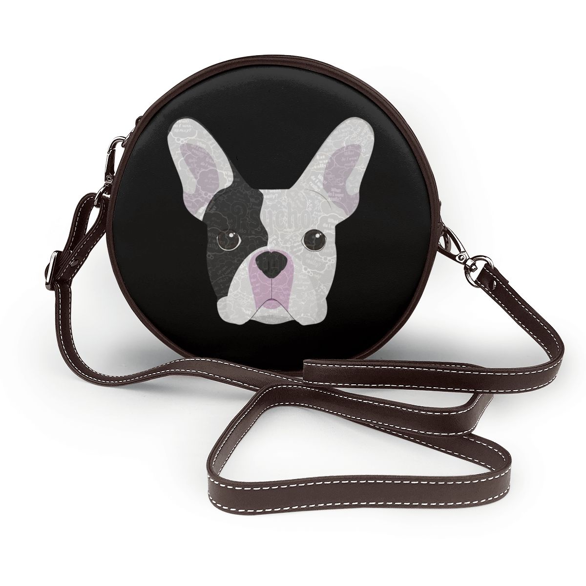 Bolso de hombro de cuero para Bulldog Francés, redondo, para estudiantes, estético: 9