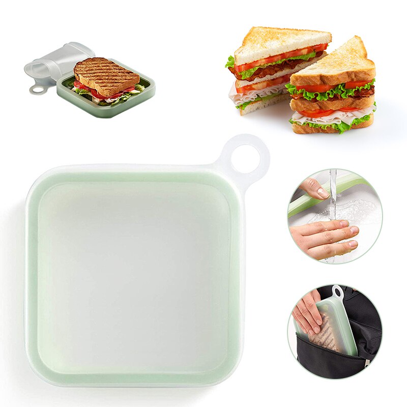 1Pc Portable Reusable Silicone Sandwich Case Lunch Box Toast Box Silicon Lid Tableware Student Lunch Box Kitchen Accessories: Default Title
