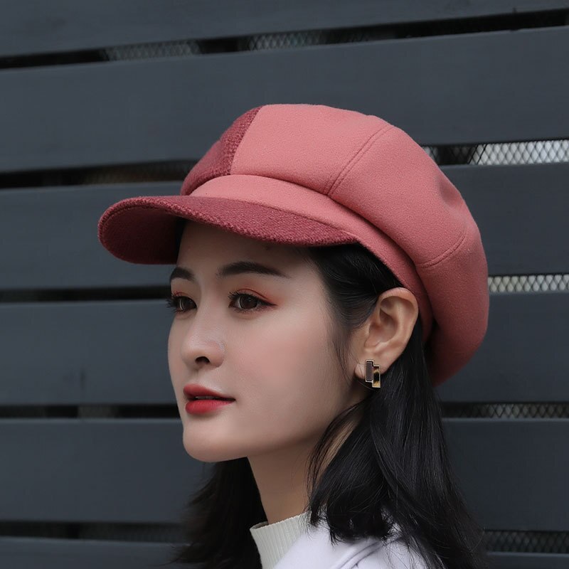 Vintage Hat Ladies Classic Octagonal cap Cap Autumn&Winter Hat for women: Red