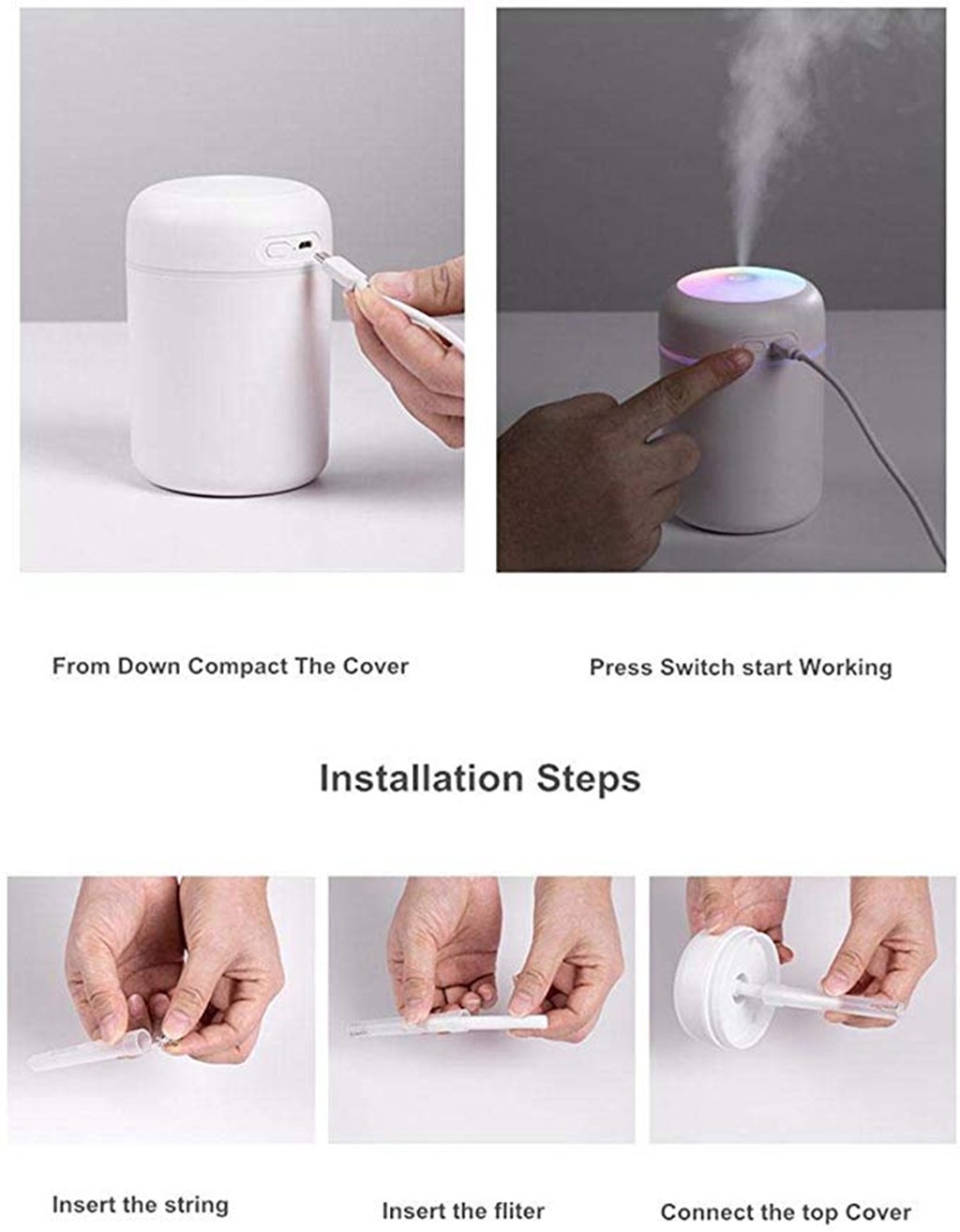 Mini Portable Usb Air Humidifier Purifier Aroma Diffuser Steam For Home Atomizer Aromatherapy Mist Make With Led Night Lamp