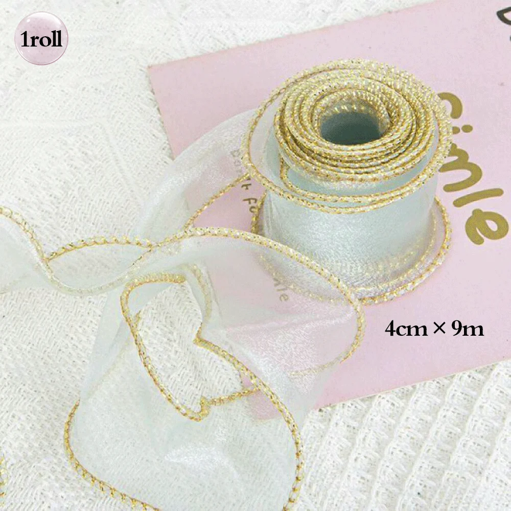 5pcs Bouquet Flower Wrapping Papers Golden Edge Ribbons Korean Paper for Valentine's Day Wedding Birthday Packing Decors