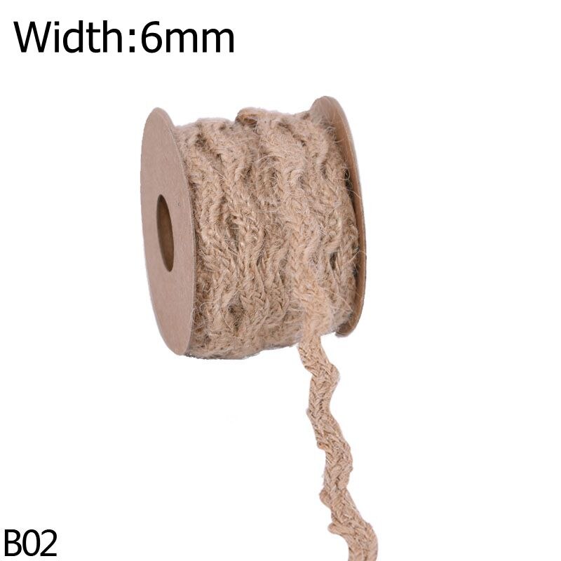 5Meter 5-10Mm Vintage Natuurlijke Jute Jute Lint Hennep Kant Handgemaakte Geschenkverpakking Jute Hennep Gevlochten Touw home Decor Diy Craft: B02-6mm