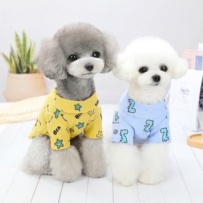 Lente En Zomer Casual Hond Shirt Met Dinosaurus Kleine En Middelgrote Leuke Cartoon Hond Shirts Puppy kleding