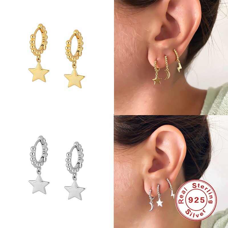 ROXI Baroque Lightning Cross Stars Hoop Earrings for Women Zircon Crystals Sterling Silver 925 Jewelry Cartilage Pendientes