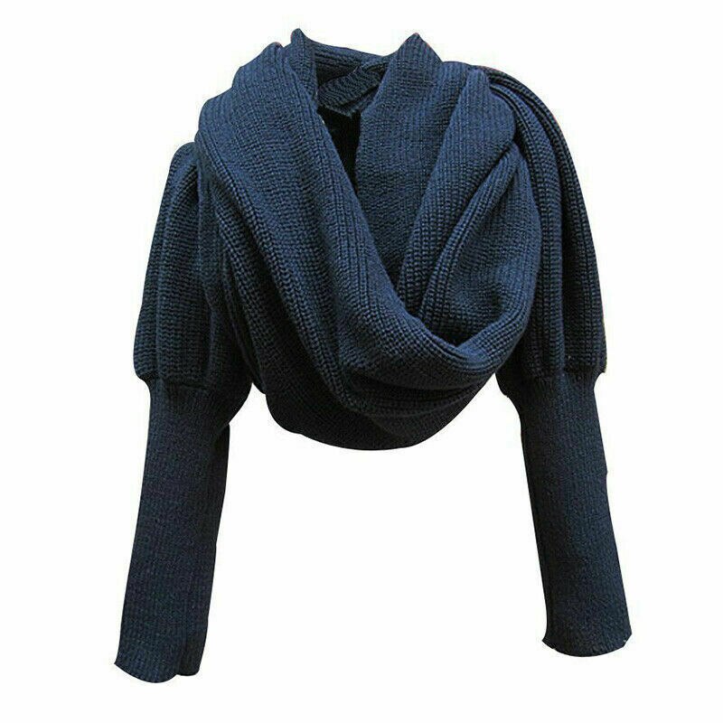 Écharpe Poncho pour femmes, écharpe châle en tricot, à manches longues, à la , hiver vêtement enveloppant à manches longues: Marine Bleu