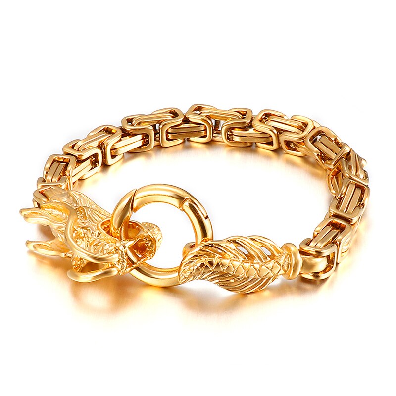 Fongten Drachen Punk Wikinger Schwarz Gold Silber Farbe Edelstahl Kasten Verknüpfung Kette Männer Armbinde Schmuck: KB108260-Z / 18 cm
