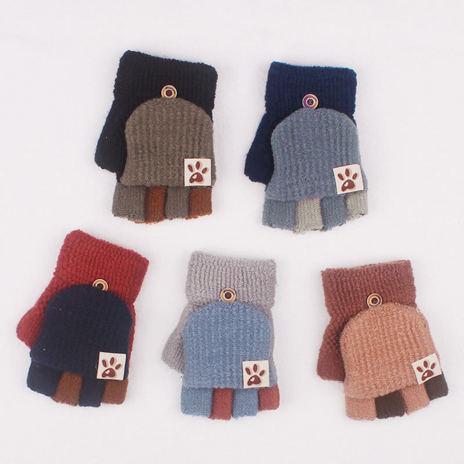 Winter Baby Handschoenen Soft Convertible Flip Top Handschoenen Kids Baby Winter Warm Gebreide Vingerloze Mitten Kawaii Kinderen Warme Handschoenen