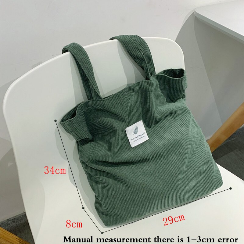 Corduroy Shopping Bag for Women 2022 Female Girls Casual Handbags Soft Reusable Fabric Affordable Shopper Shoulder Totes Bags
