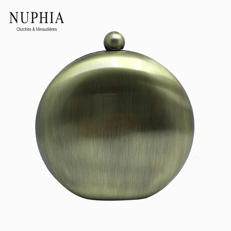 Nuphia rund kugleformet metal kasse koblinger og aften tasker til fest prom bronze sølv sort guld