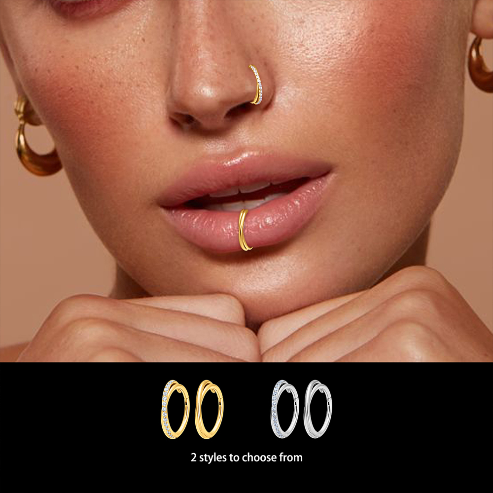 Anelli Per Piercing Setto E Cartilagine, In Acciaio Chirurgico, Con Zirconi, Dimensione 8 Mm - NUOVI - Foto 4