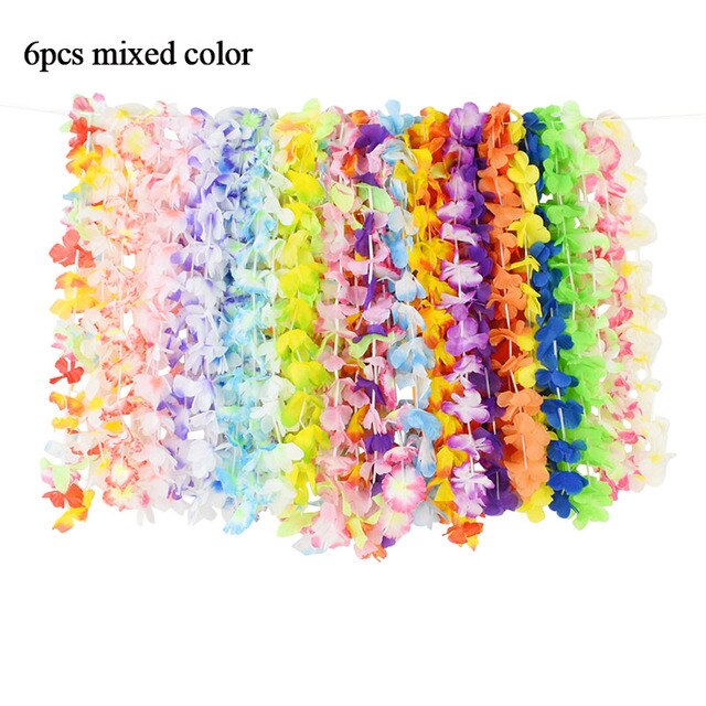 4-10pcs Hawaiian Party Artificial Flowers leis Garland Necklace DIY Dress Accessories Hawaii Beach Luau Summer Party Decor: 6Pcs