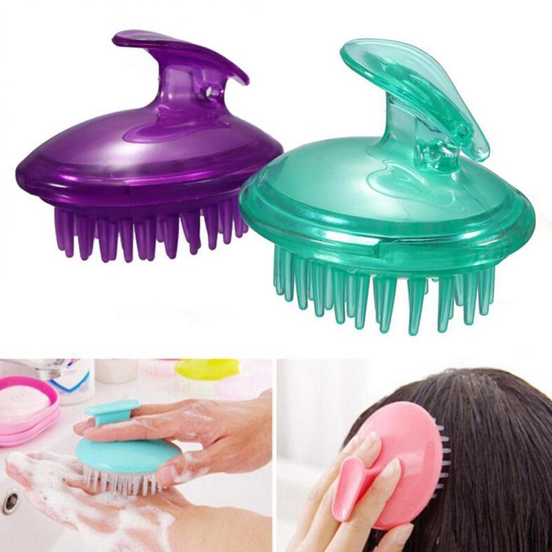 Cepillo de plástico de silicona para champú, peine de masaje de , para lavar el cabello, masajeador de cuero cabelludo, baño y ducha, 1 ud.: 03 random color
