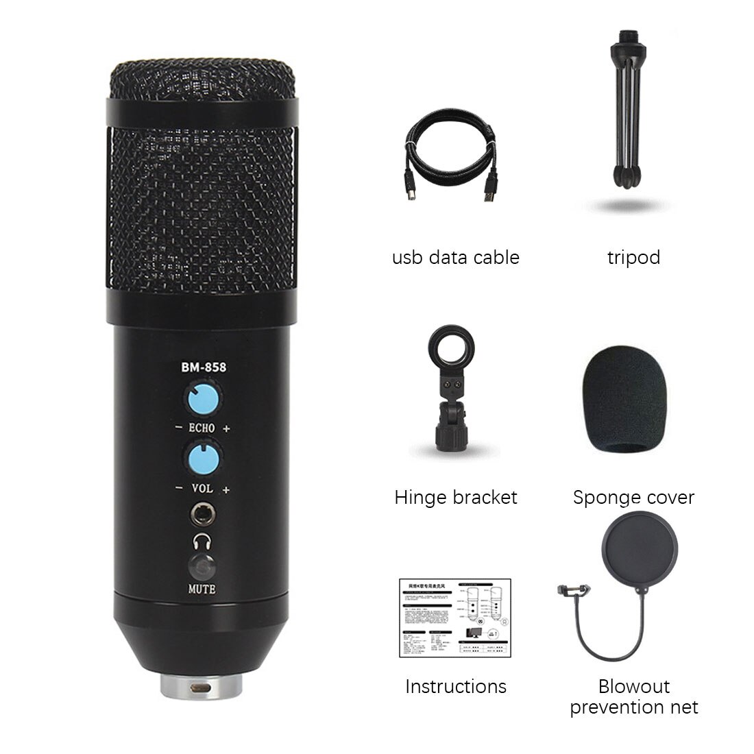 Metal USB Condenser Recording Microphone For Laptop MAC Windows Cardioid Studio Recording Vocals Voice Over With Shock Mount