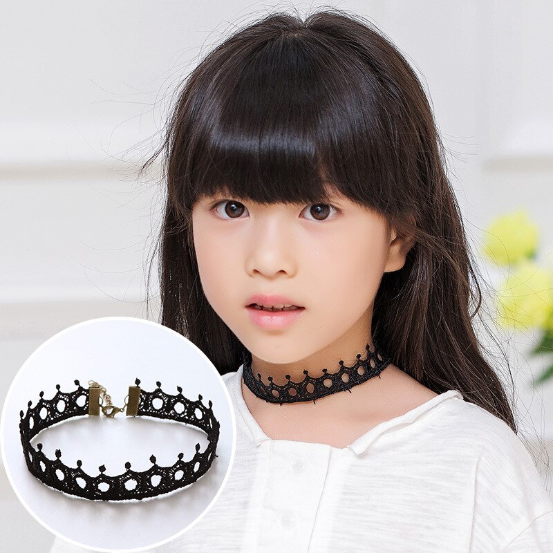 METOO 11pcs Dei Monili Delle Ragazze per I Bambini Nero Della Collana Multi Strato di Pizzo Catene Choker Della Collana Per Bambini Gotico Stretch Gioielli Bambino: 6