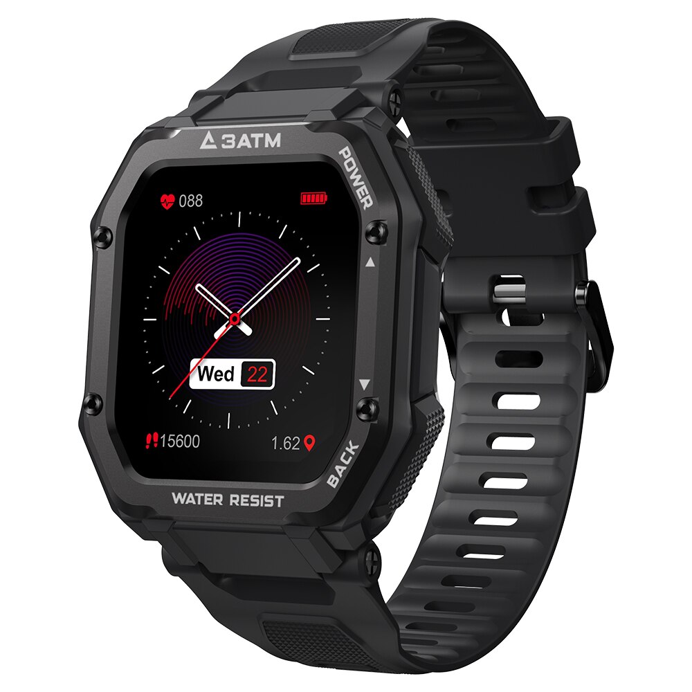 KOSPET ROCK Waterproof Smart Watch Men Women Heart Rate Blood Pressure Monitor Weather Sport Fitness Tracker Smartwatch: Black