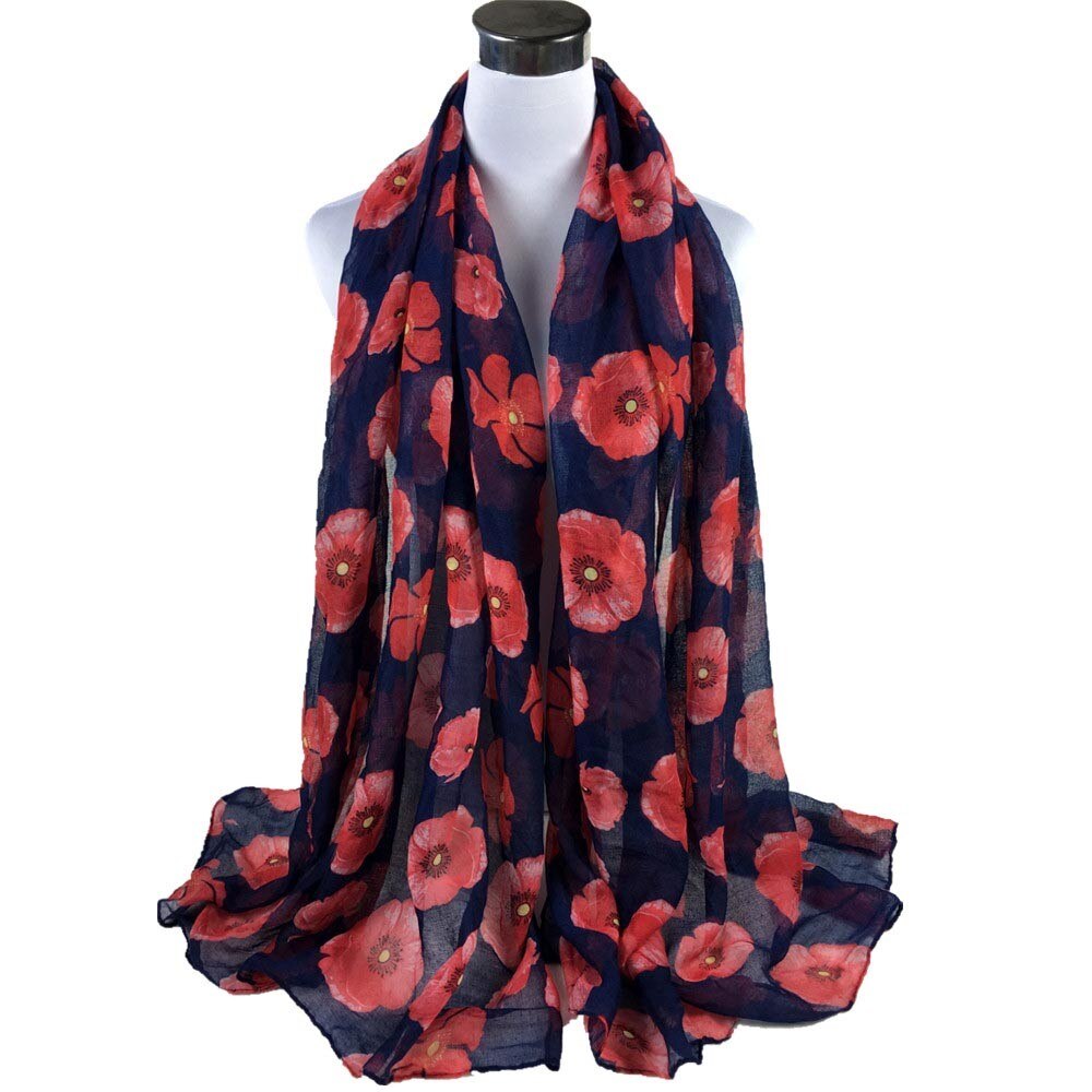 Rød valmue trykk lang skjerf blomst strand wrap sjal skjerf kvinner echarpe hiver femme foulard femme szaliki i chusty  #30: Marinen