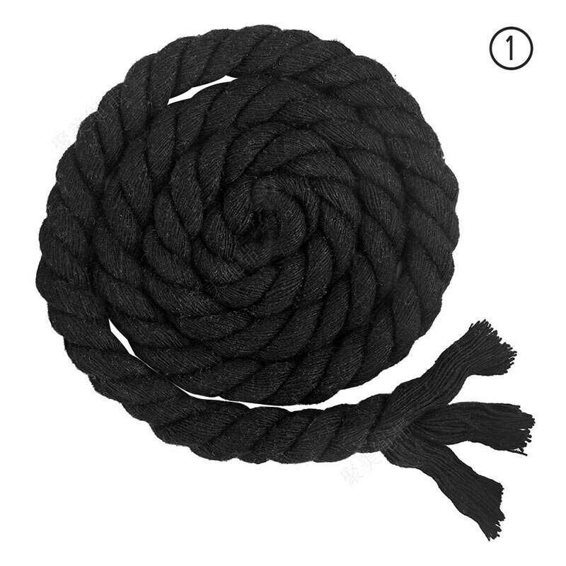 19 färger 5 meter färgat bomullsrep 10mm runda tre tvinnade tjocka sladdar för heminredning handgjorda pysselväskorrem: 10mm svarta 5m