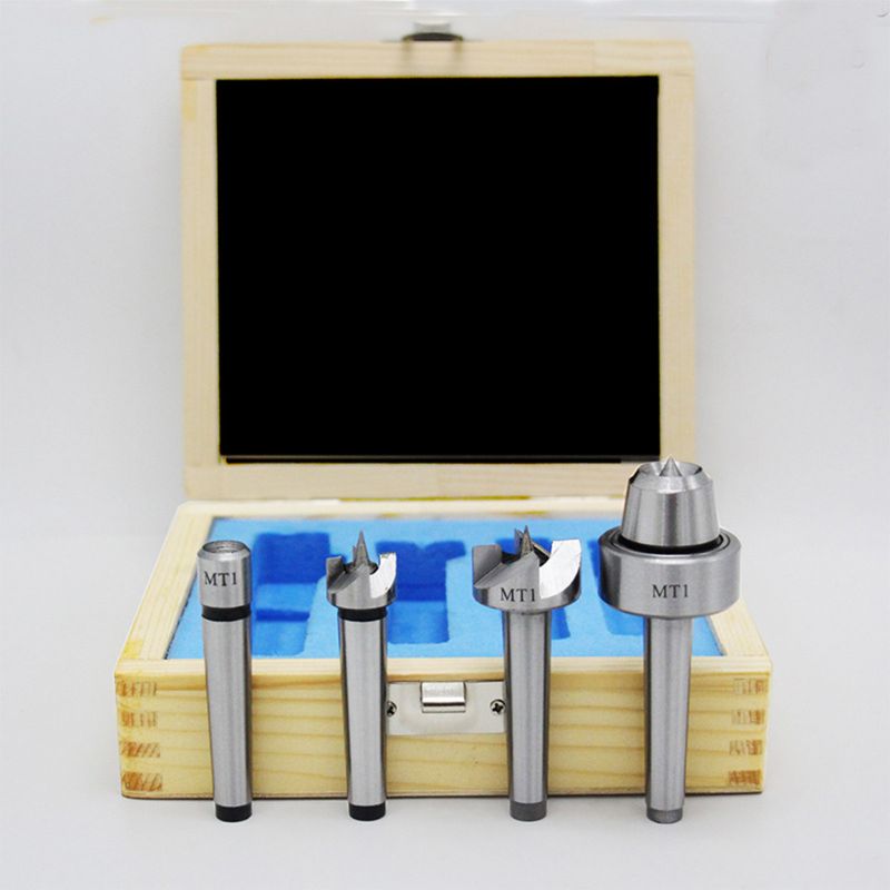 4Pcs MT2 Wood Lathe Center Set Live Centers Drive Spur Cup Arbor #2MT for Wood-working Machines with Wooden Case W0YF