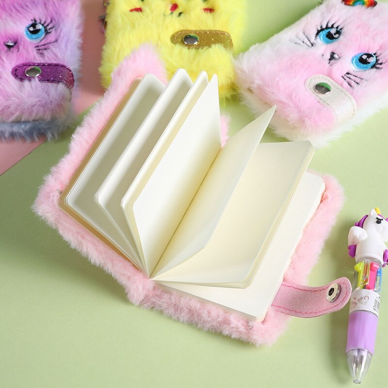 Carnet de notes en peluche chat mignon pour filles, Kawaii, pendentif, porte-clés, chats à fourrure, carnet agenda quotidien, carnet de notes, papeterie