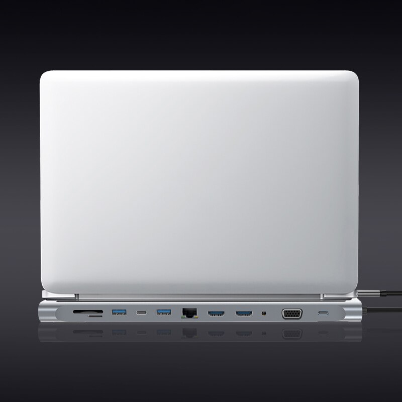 12-en-1 USB type-c Hub à double Hdmi Rj45 Multi USB 3.0 adaptateur d'alimentation Station d'accueil pour ordinateur portable Support Pd Transmission
