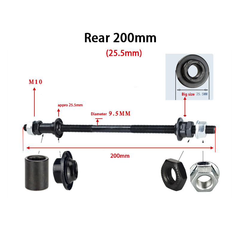 Bicycle Wheel Hub Axle Front Rear Steel Solid Spindle Shaft Vintage For Fat E BIKE Fixie BMX MTB Road Skewer 150mm 180mm 200mm: Red