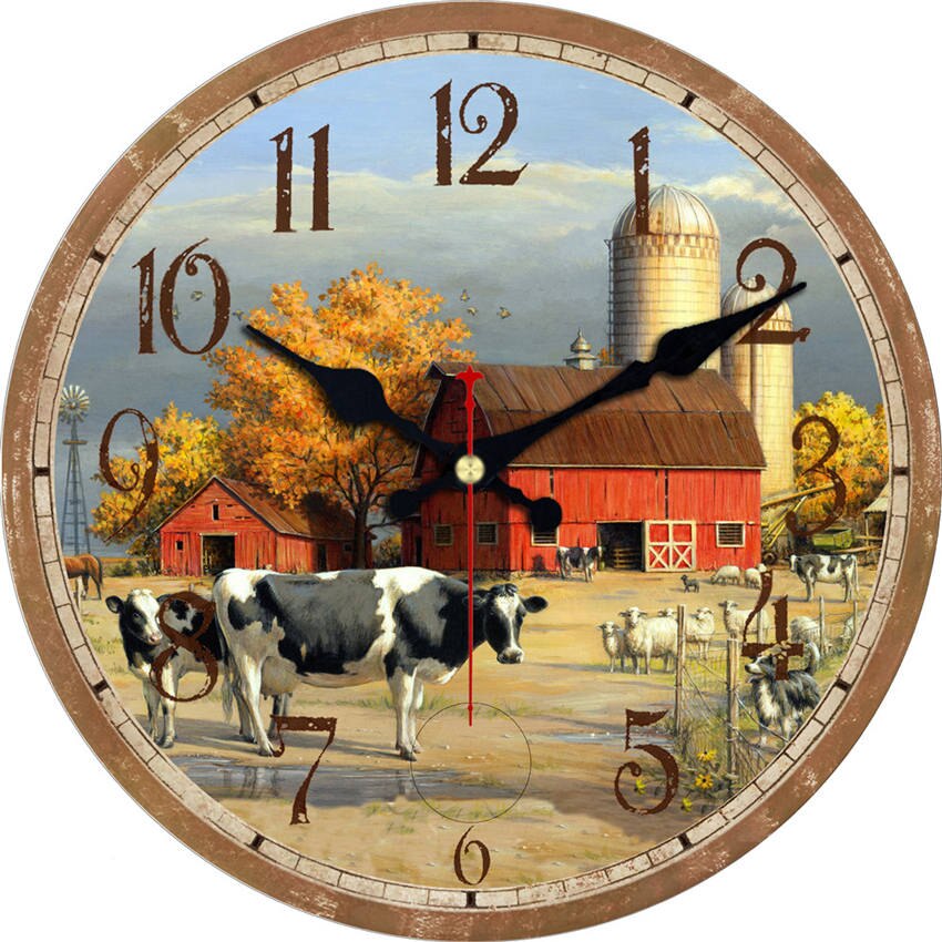 12 &quot;Vintage Schattige Staren Koe Klok Koe En Sheer Blijven Op De Boerderij Mooie Houten Wall Clock Voor Living kamer Slaapkamer Thuis: 13279 / 6 inch ( 15 cm )