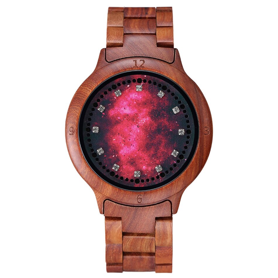 Led lys display træ ure elektronisk dame fuld træ armbånd ur foldespænde dame armbåndsur: Model 4