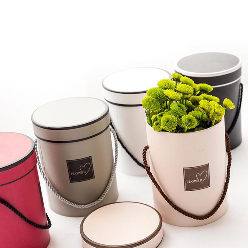 Valentine's Day Portable Round Small Hug Bucket Rose Flower Box Flower Packaging Box with Hand Mother's Box