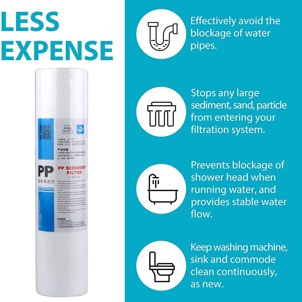 10 Inch 5 Micron PP Cotton Sediment Water Filter Cartridge System Reverse Osmosis Replacement The Water Filter