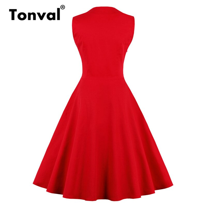 Tonval plaid vintage rød tunika sommerkjole kvinder knap pinup piger 1950s kjole bomuld plus størrelse retro kjoler