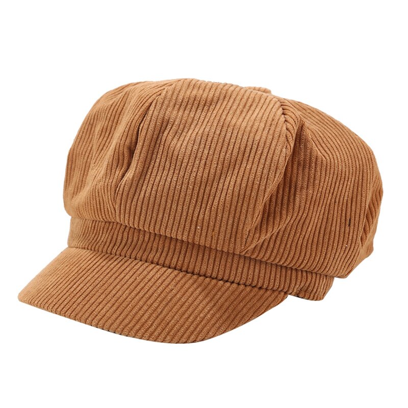 mujeres Vintage gorro de pana ocio Inglaterra estilo Retro Octagonal sombrero para damas pintor invierno: Camel