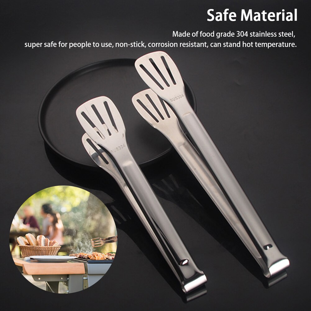 2pcs Rustproof Outdoor Barbeque Stainless Steel Cooking Tool Grilling Serving Non Stick Portable For Salad Fish Kitchen Tongs