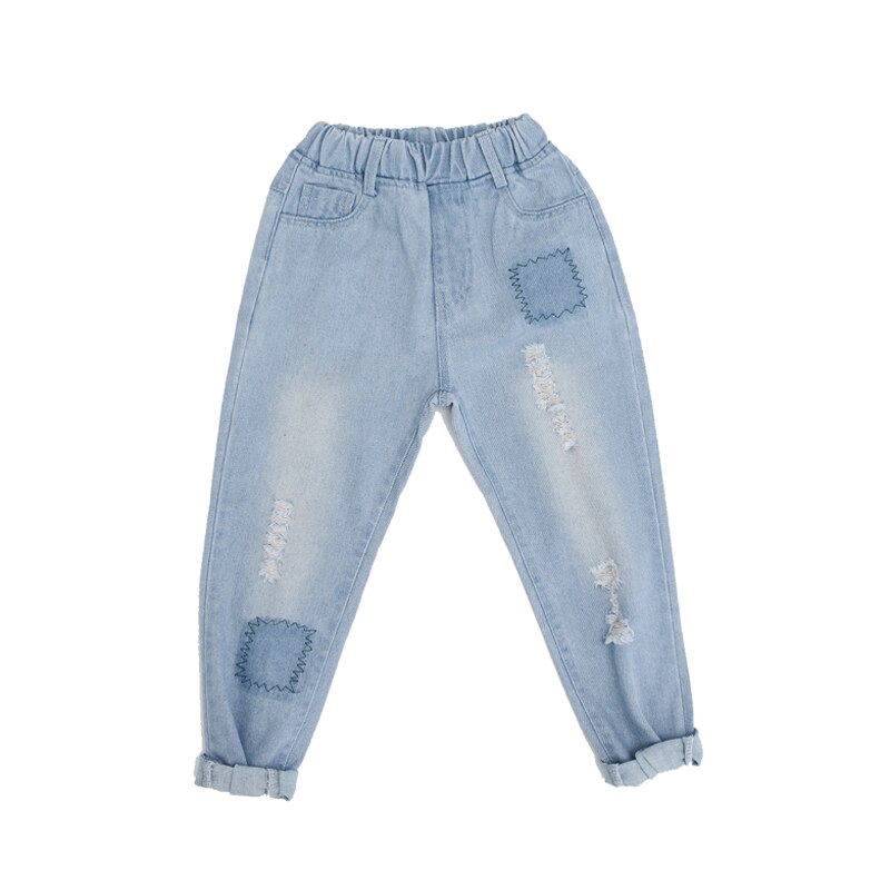 jeans girl Korean style loose summer children's wear CUHK summer ripped jeans 4-14 years old