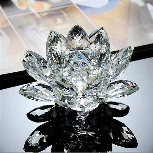 Artesanía de cristal de cuarzo de 80 mm con de flor de loto, pisapapeles de cristal, adornos Fengshui, figuritas para decoración del hogar, banquete de boda, de recuerdo.: Blanco
