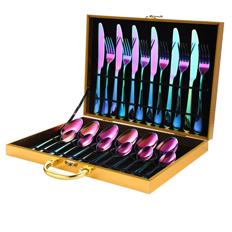 24 Stks/set Goud Bestek Zilverwerk Set Steak Mes Vork Lepel Theelepel Noble Wedding Party Reizen Thuis Luxe Bestek Set: B