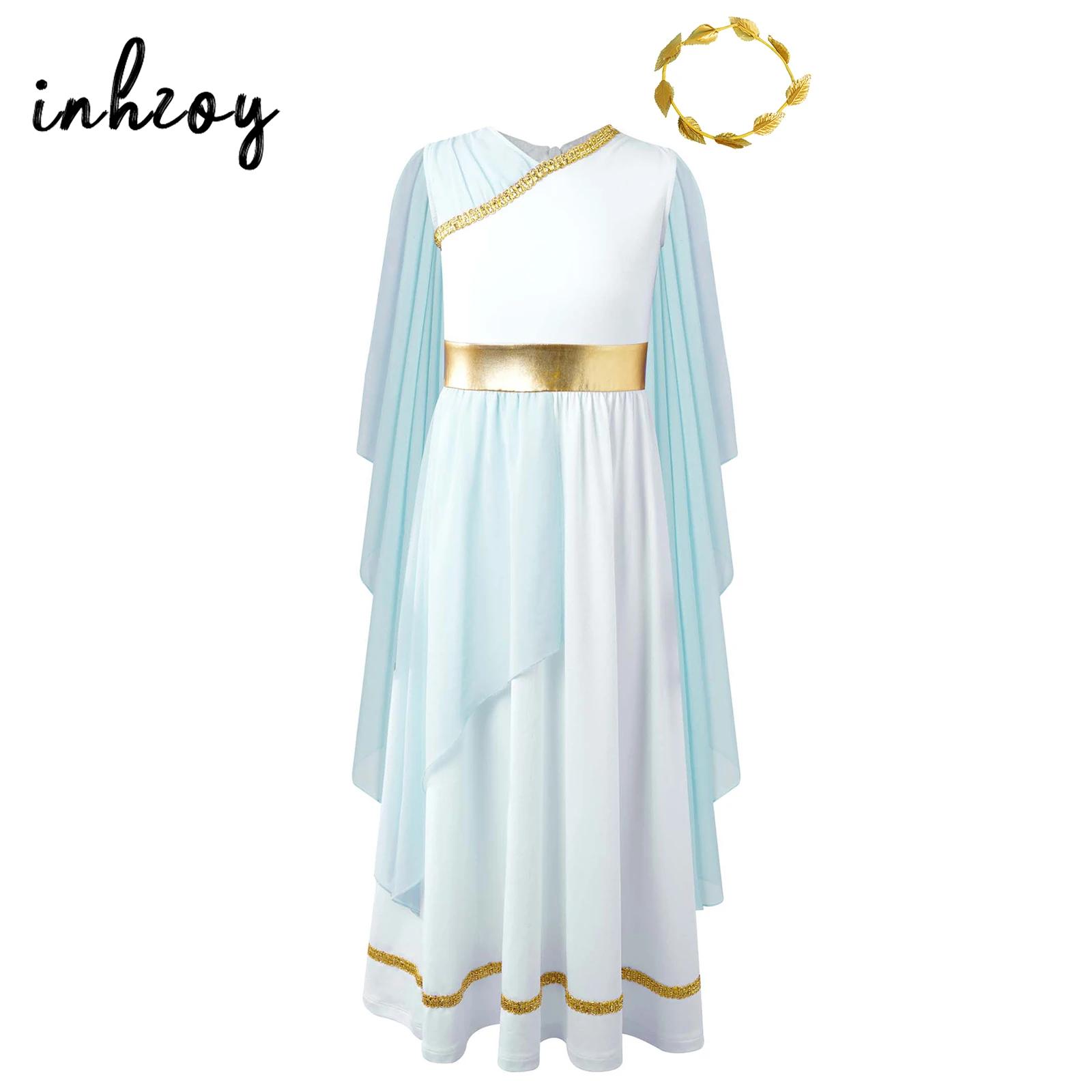 Athena-kostume til piger, græsk prinsessekjole, oldgræsk romersk toga med laurbærblad, hovedbeklædning, halloween, karneval, cosplay-sæt