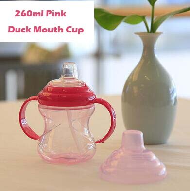 240ML Baby Cup Children Drinking Cup Training Cup Baby Feeding Straw Cup Anti-wrestling Watertight Green, Yellow, Pink: Pink Duck Mouth Cup