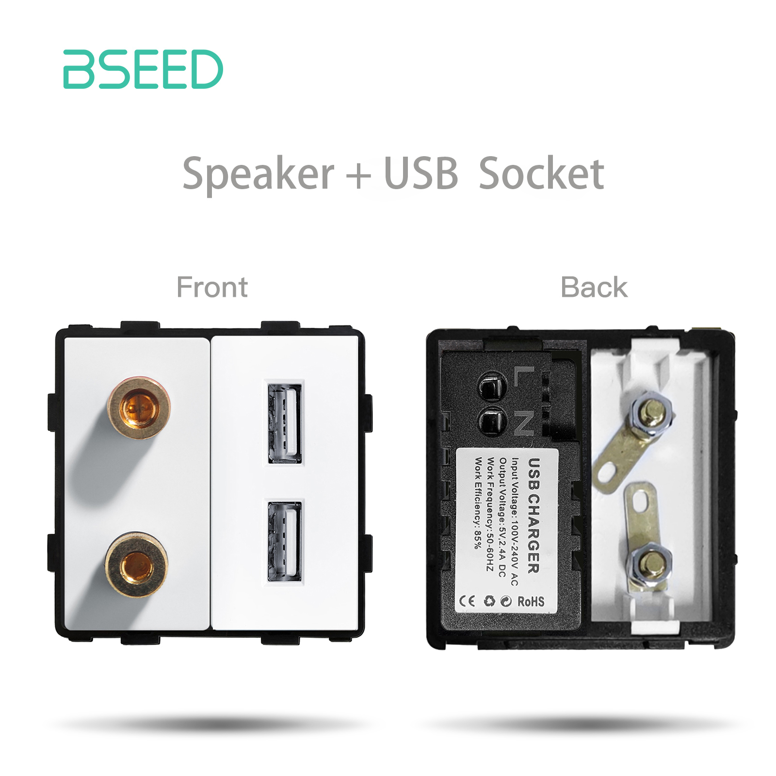 BSEED Weiße Glasscheibe mit Internet-Buchse TV ST Katze5 RJ45 Funktionsteile Doppel-USB-Buchse EU-Wandstecker DIY freie Kombination: Typ5