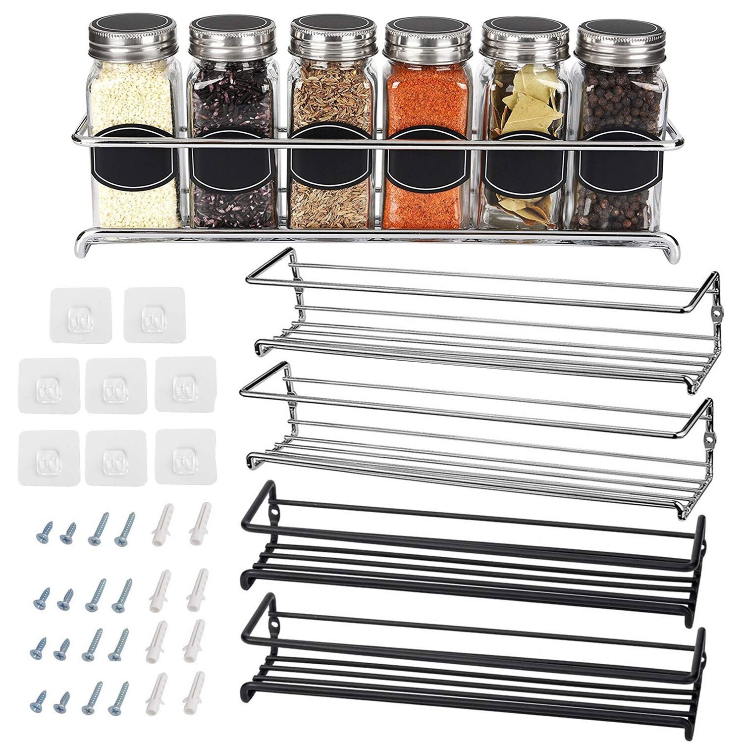 Behogar 2PCS Wall-Mount Shelf Organizer Single Layer Seasoning Hanging Spice Storage Rack for Home Restaurant Kitchen Bathroom