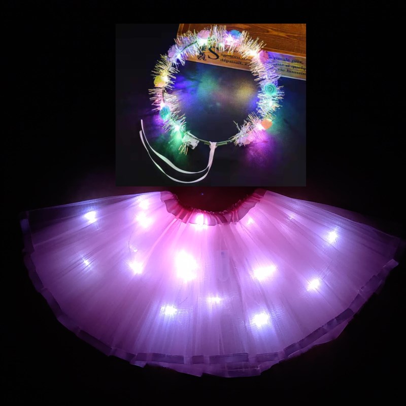 Light LED Girl Kids Clothes Tutu Skirt Princess Party Tutus Child Ballet Dance Christmas sky blue With garland