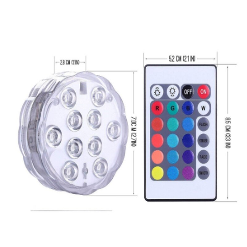 Remote Controlled RGB Submersible Light Battery Operated Underwater Night Lamp 3led 10led 13led Outdoor Vase Bowl Garden Party: 24jay 10led