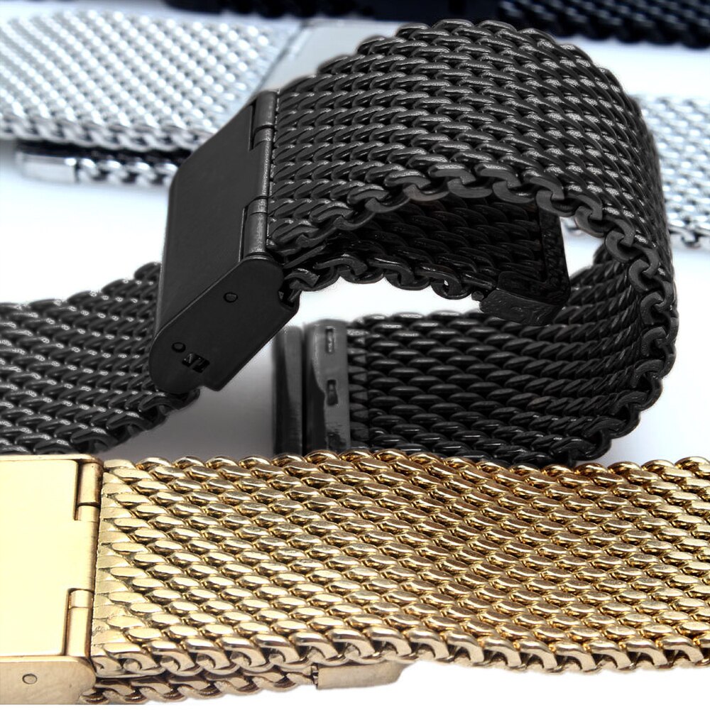 18mm 20mm 22mm 24mm Quick Release Universal Milanese Armband Uhr Band Mesh Edelstahl Strap Handgelenk gürtel Armband Schwarz