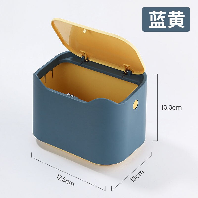 Desktop Mini Prullenbak Pers-Type Nordic Desk Afval Papier Buis Creatieve Japanse Thuis Kleine Opslag Emmer: blue yellow