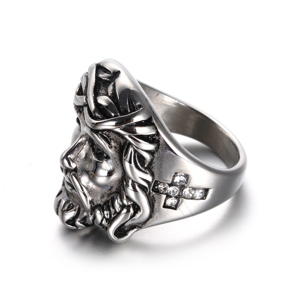 or anneaux cristal croix jésus hommes bague en acier inoxydable de Punk chrétien religieux anneau bijoux