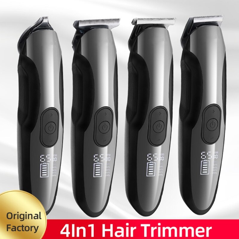 4 in 1 Electric Hair Clippers for Men Beard Trimmer Cordless USB Rechargeable LCD Display Multifunctional Grooming Kit Travel Po