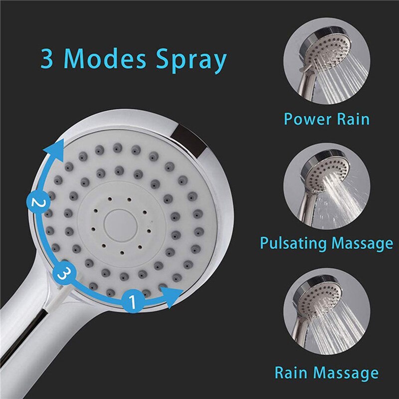 High Pressure Handheld Shower Head Chrome Finish Water Supply Pipeline Multi-functions Flow Regulator