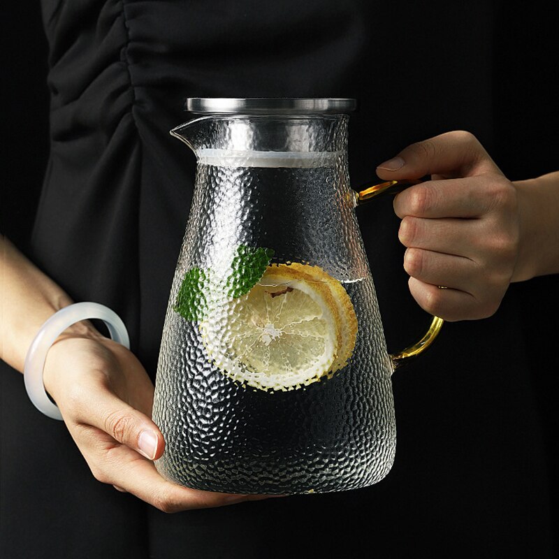Håndlavet borosilikatglas vandkaraffel perfekt til koldt vand iste og juice drik rustfrit stål eller bambus låg