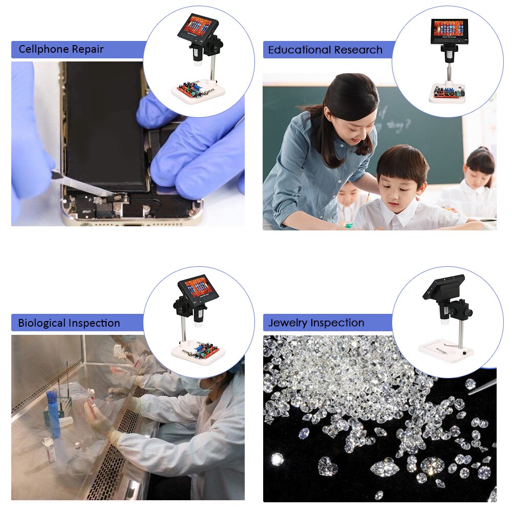 1000X Digital Electronic Microscope 4.3 inch HD LCD Display Portable Microscope 720P LED Digital Magnifier Repair Soldering Tool